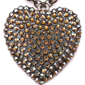 BRONZE NUGGET RHINESTONE HEART NECKLACE